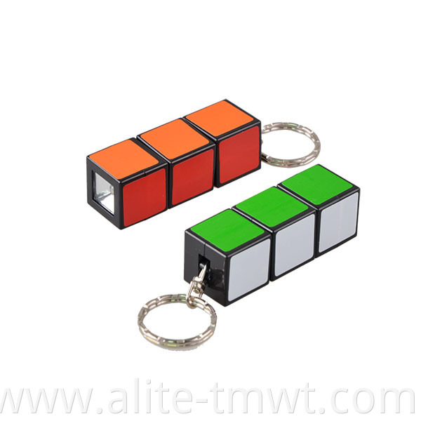 Promotional Gift PVC Plastic Mini Magic Cube LED Keychain Flashlight